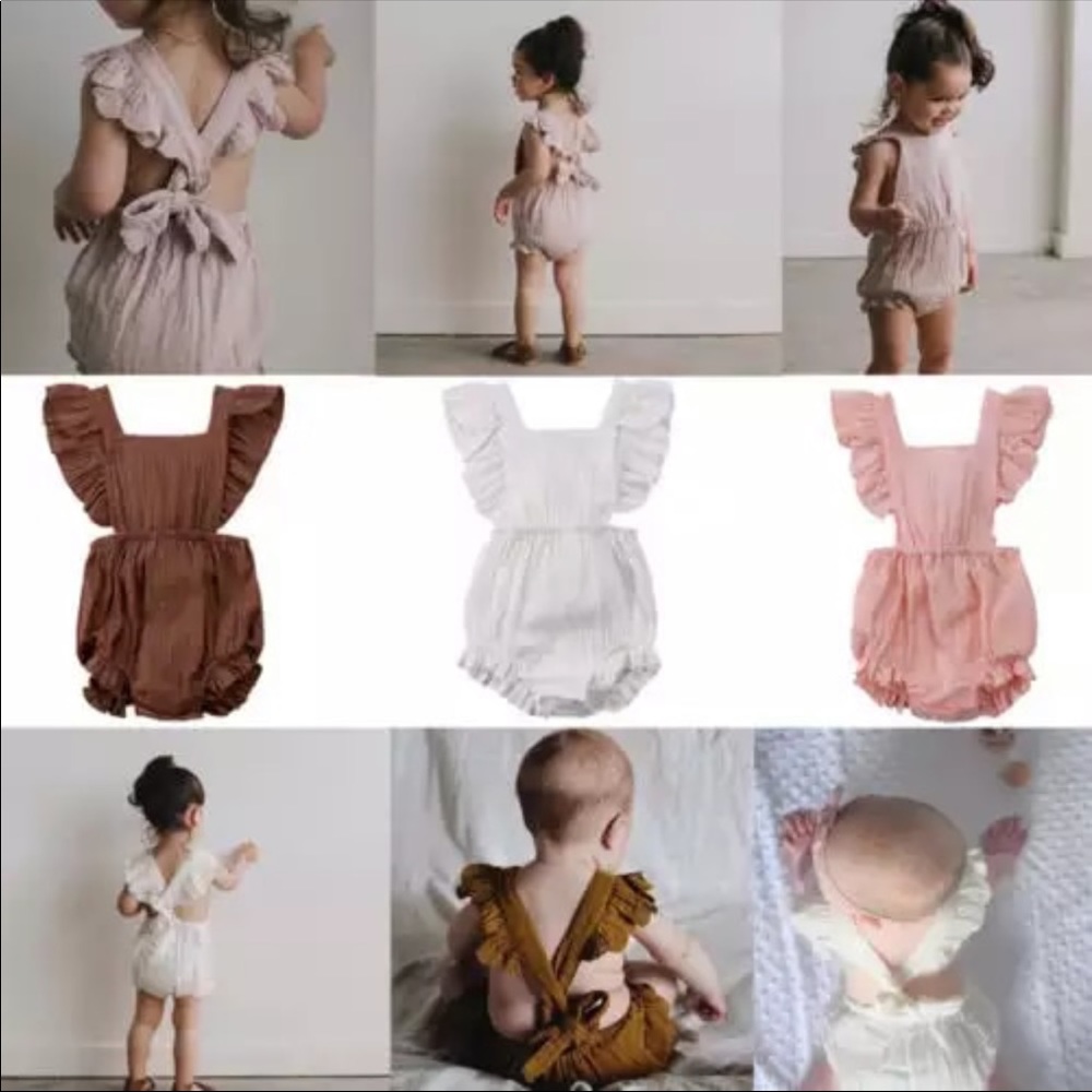Boutique Baby Girl Boho Brown Romper - Picture 3 of 3